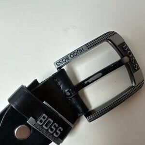 Black Leather Hugo Boss Plaque-buckle Belt